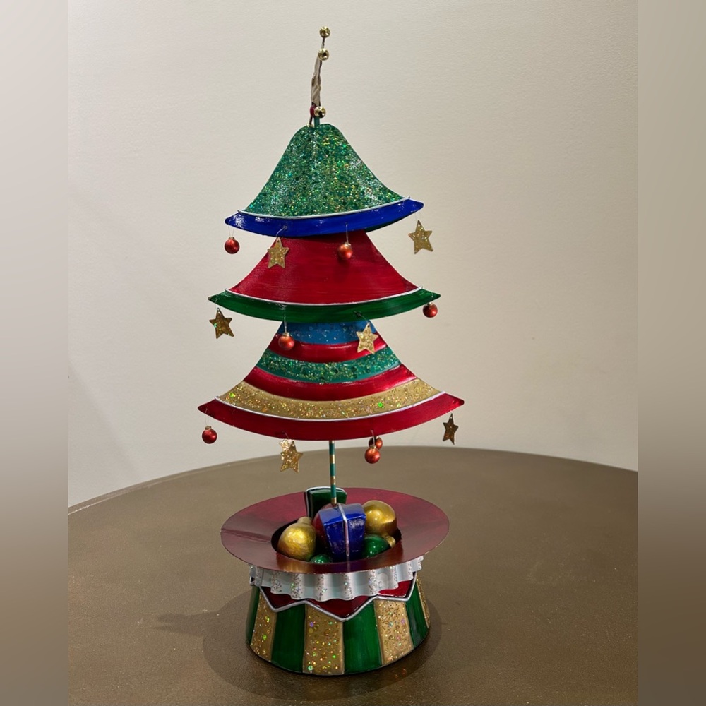 Vtg Metal Christmas Tree Multicolor With Movable Pieces And Ornaments Decoration